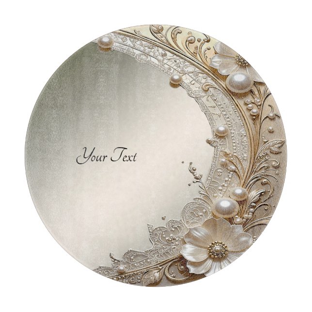 Modern White Flowers Pearls Cutting Board (Front)