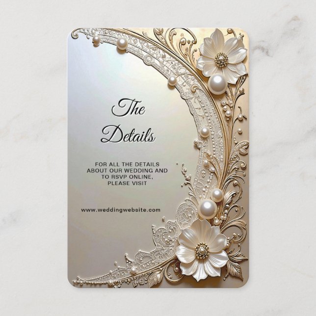 Modern White Flowers Pearls Detail Enclosure Card (Front)