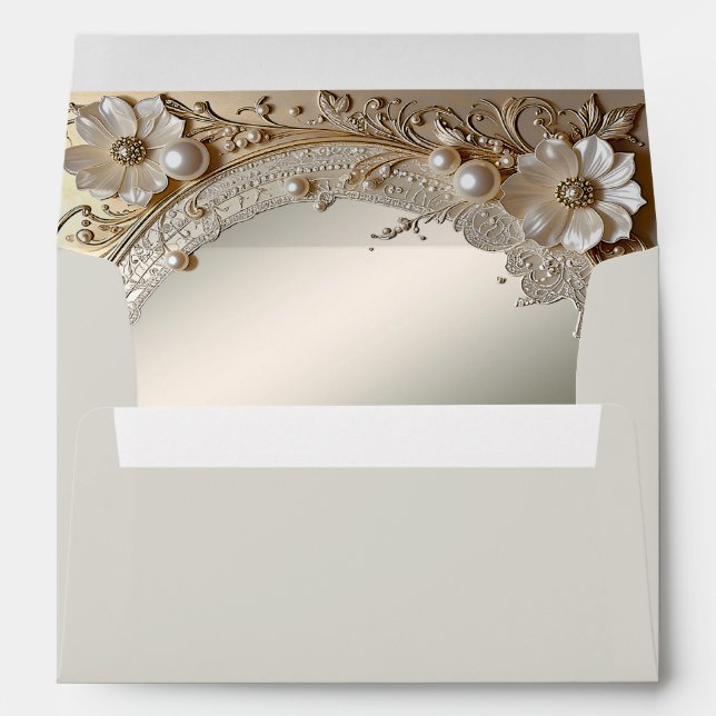 Modern White Flowers Pearls Envelope (Back (Bottom))