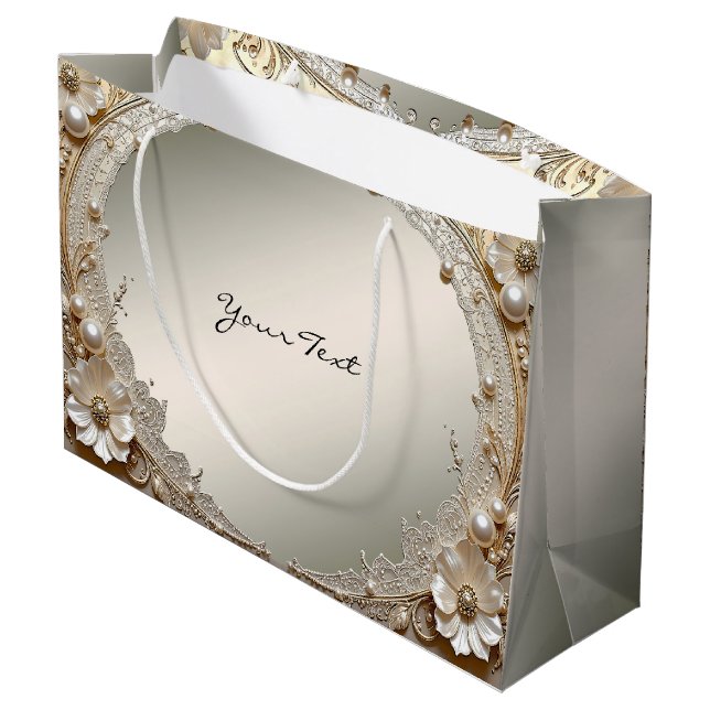 Modern White Flowers Pearls Gift Bag (Back Angled)