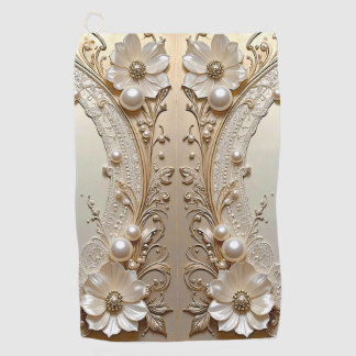 Modern White Flowers Pearls Golf Towel