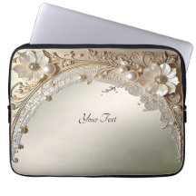 Modern White Flowers Pearls Laptop Sleeve
