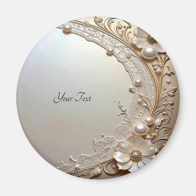 Modern White Flowers Pearls Magnet (Front)