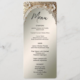 Modern White Flowers Pearls Menu