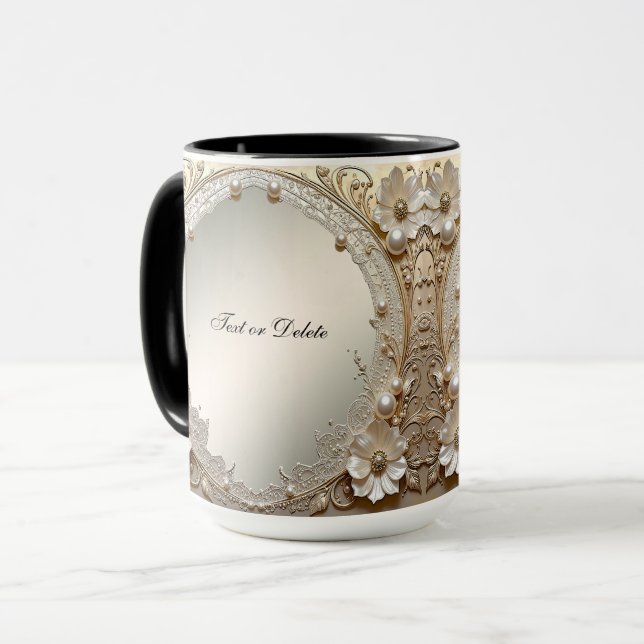 Modern White Flowers Pearls Mug (Front Left)