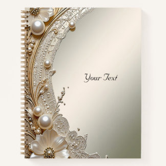 Modern White Flowers Pearls Notebook