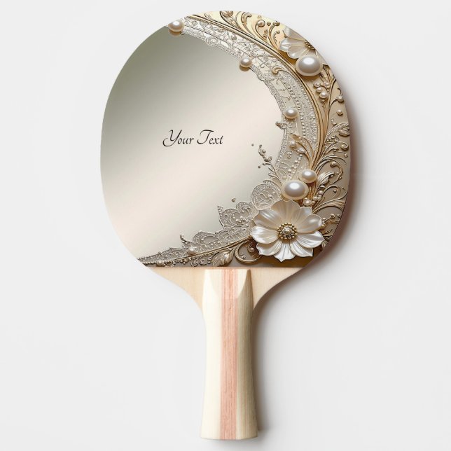 Modern White Flowers Pearls Ping Pong Paddle (Front)