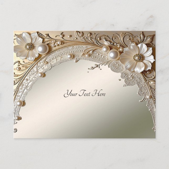 Modern White Flowers Pearls Postcard (Front)