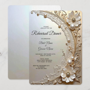 Modern White Flowers Pearls Rehearsal Dinner Invitation