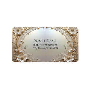Modern White Flowers Pearls Return Address Label