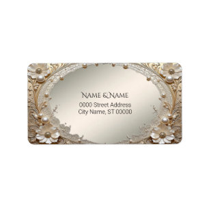 Modern White Flowers Pearls Return Address Label