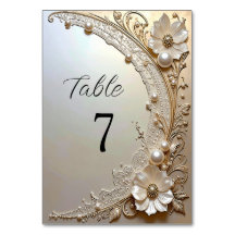 Modern White Flowers Pearls Table Number