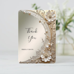 Modern White Flowers Pearls Thank You Card
