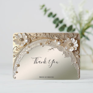 Modern White Flowers Pearls Thank You Card