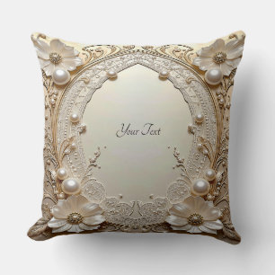 Modern White Flowers Pearls Throw Pillow