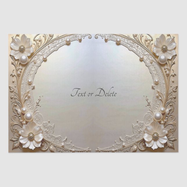 Modern White Flowers Pearls Tissue Paper (Front)