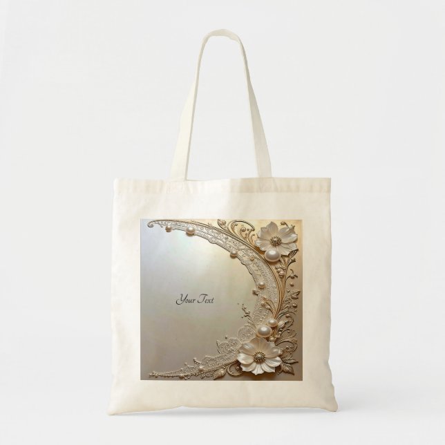 Modern White Flowers Pearls Tote Bag (Front)
