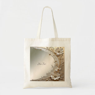 Modern White Flowers Pearls Tote Bag