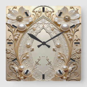 Modern White Flowers Pearls Wall Clock