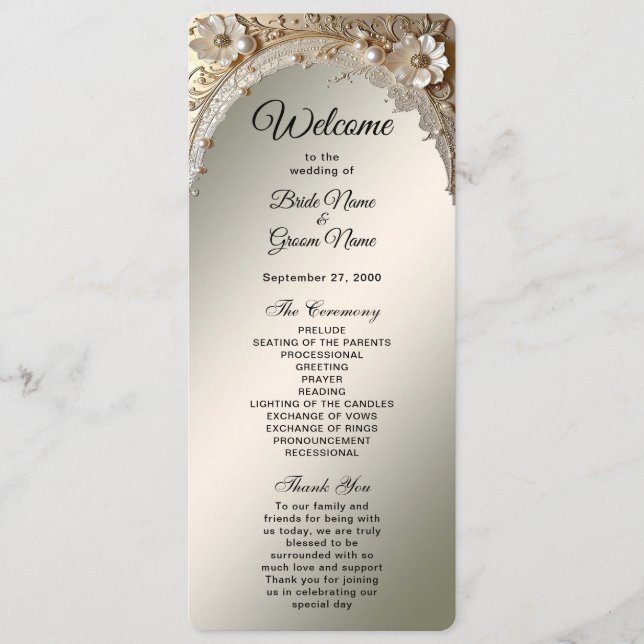 Modern White Flowers Pearls Wedding Program Programme (Front)