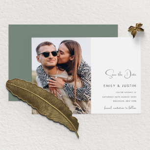 Modern White Flowers Photo Save the Date Wedding Invitation