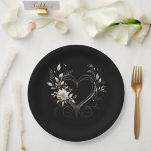 Modern White Flowers with a Heart Paper Plate