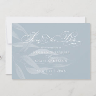 Modern White Foliage on Dusty Blue