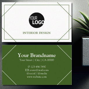Modern White Forest Green Thin Frame Lines Logo Business Card