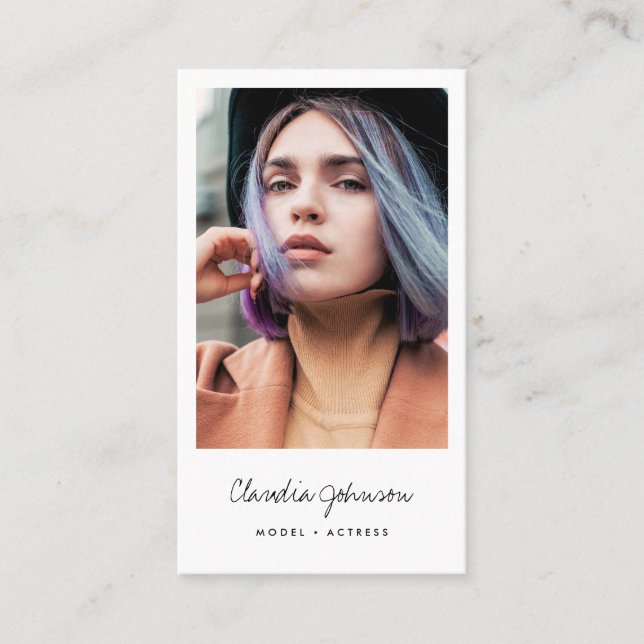 Modern white frame actor model singer dancer photo business card (Front)