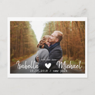 Modern white frame heart PHOTO  SAVE THE DATE Announcement Postcard