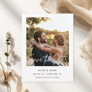 Modern White Frame Photo Wedding Save the Date Postcard