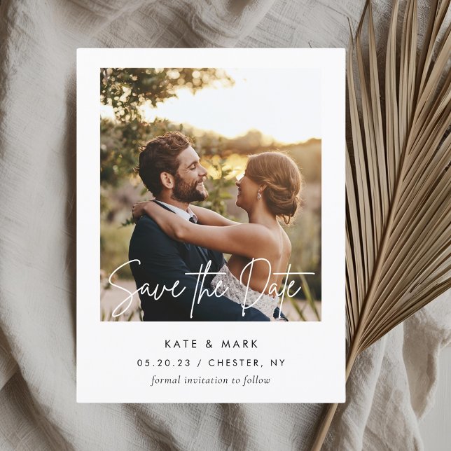 Modern White Frame Photo Wedding Save the Date Postcard (Creator Uploaded)