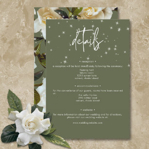 Modern White Gardenias on Sage Sparkle Details Enclosure Card