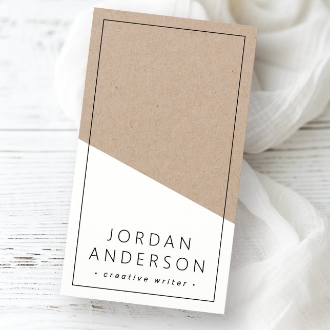 Modern white geometric Kraft paper business card (Modern white geometric Kraft paper business card)