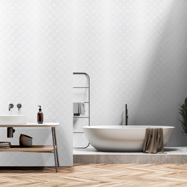 Modern White Geometric Pattern Wallpaper (Bathroom)