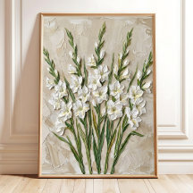Modern White Gladiolus Wall Art Canvas Print