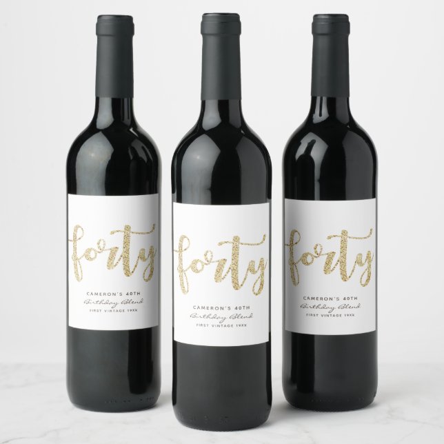 Modern White & Gold 40th Birthday Personalised Wine Label (Bottles)