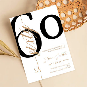 Modern White & Gold 60th Birthday Party Invitation
