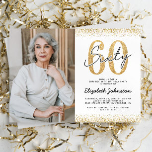 Modern White Gold 60th Birthday Photo Invitation