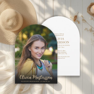 Modern White Gold Arch Photo Graduation Party Invitation