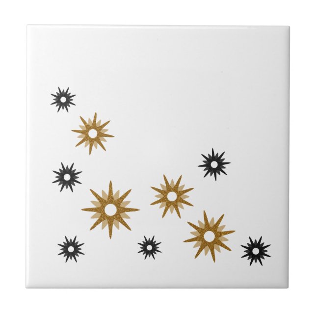 Modern White Gold & Black Starburst Design Tile (Front)