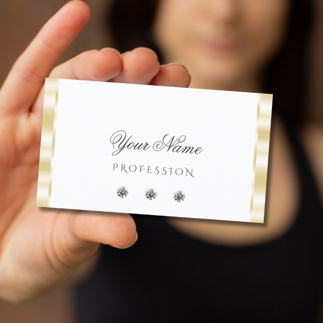 Modern White Gold Border Sparkle Diamonds Elegant Business Card (Creator Uploaded)