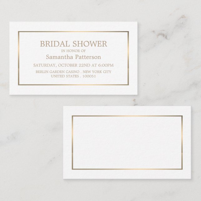 Modern White & Gold Bridal Shower Ticket Invite (Front/Back)