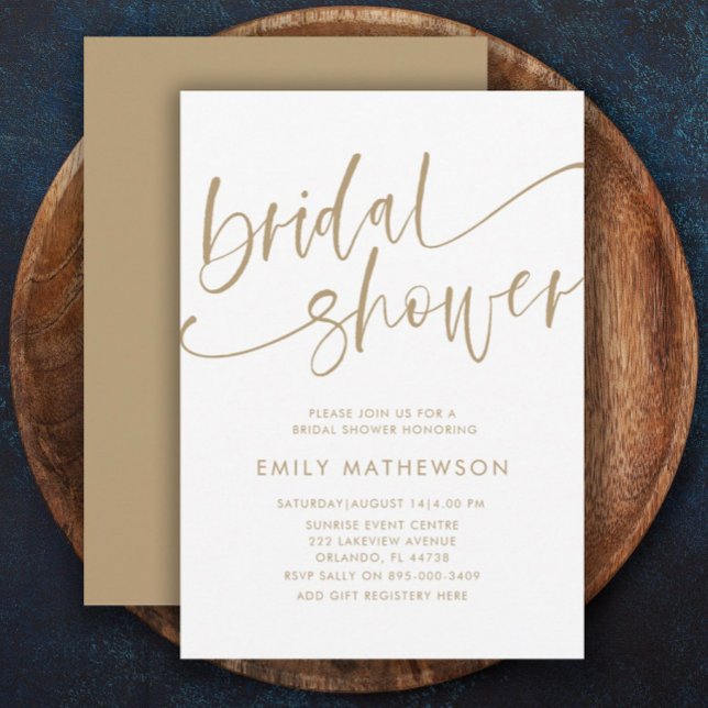 Modern White & Gold Calligraphy Bridal Shower Invitation (Creator Uploaded)
