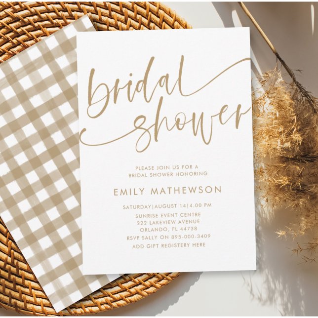 Modern White & Gold Calligraphy Bridal Shower Invitation (Creator Uploaded)
