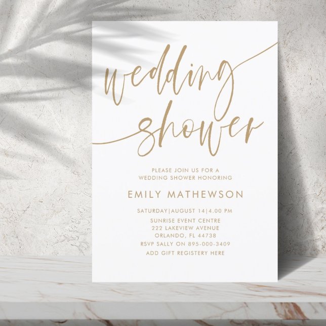 Modern White & Gold Calligraphy Wedding Shower Invitation (Creator Uploaded)