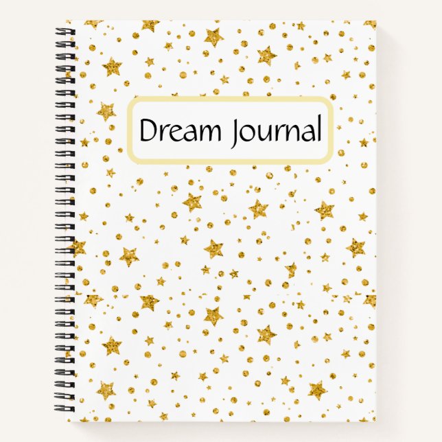 Modern White & Gold Celestial Stars Dream Journal (Front)