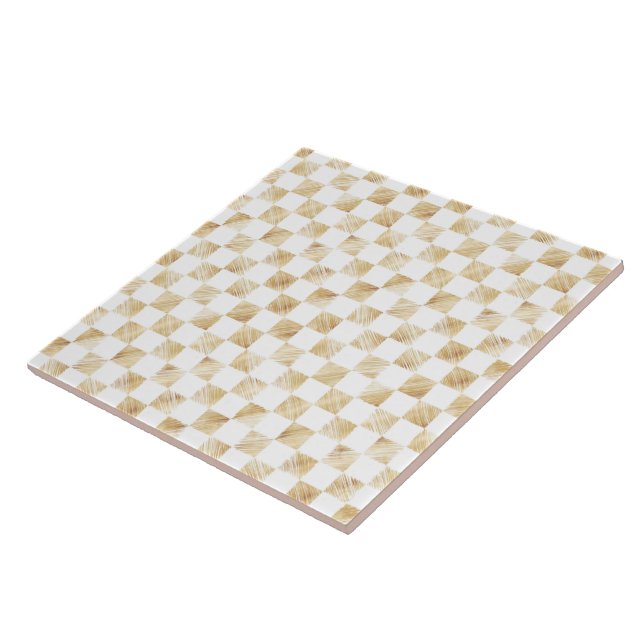 Modern White Gold Chequerboard Pattern Tile (Side)