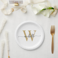 Modern White Gold Custom Monogram Name Script