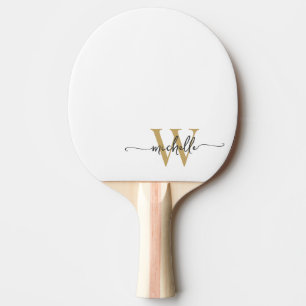 Modern White Gold Custom Monogram Name Script Ping Pong Paddle